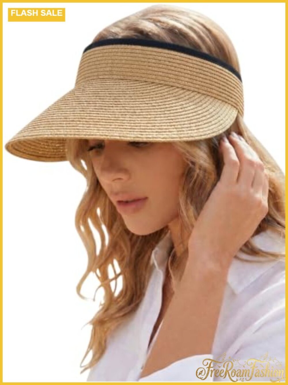 Paper Straw Sun Visor Hat UPF 50+ Foldable Packable Ponytail Friendly